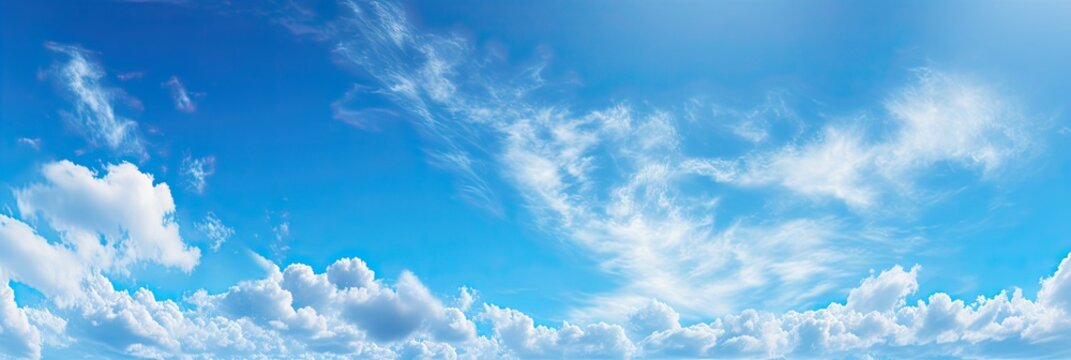 Sunny blue sky with white cloud. Summer day. Sunny background. Clear blue skies ahead. © Fox Ave Designs