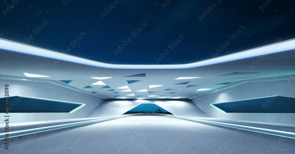 Poster 3d empty concrete floor and roof interior architecture with triangular element design