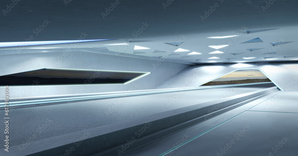 Poster 3d empty aspahalt road and roof architecture with triangular element design