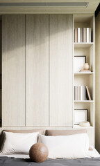 Fototapeta premium Bedroom with wall cabinet and decor items, 3d render