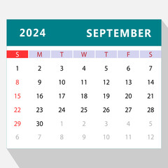 September 2024 calendar template. Vector design