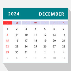 December 2024 calendar template. Vector design