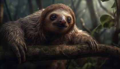 Fototapeta premium Close up of cute primate furry head in tropical rainforest generated by AI