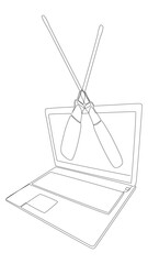 One continuous line of Laptop with Screwdriver. Thin Line Illustration vector concept. Contour Drawing Creative ideas.