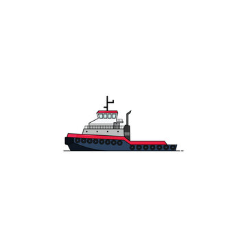 red and blue tugboat on white background clip art preview