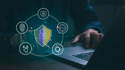 Businessman checking data through internet cyber security concept