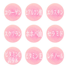 化粧品美容成分セットイラスト　ピンク