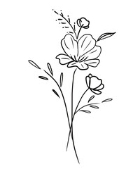 flower ,line art hand draw  elements in minimalist Design illustration foe decoration for wedding or birthday card