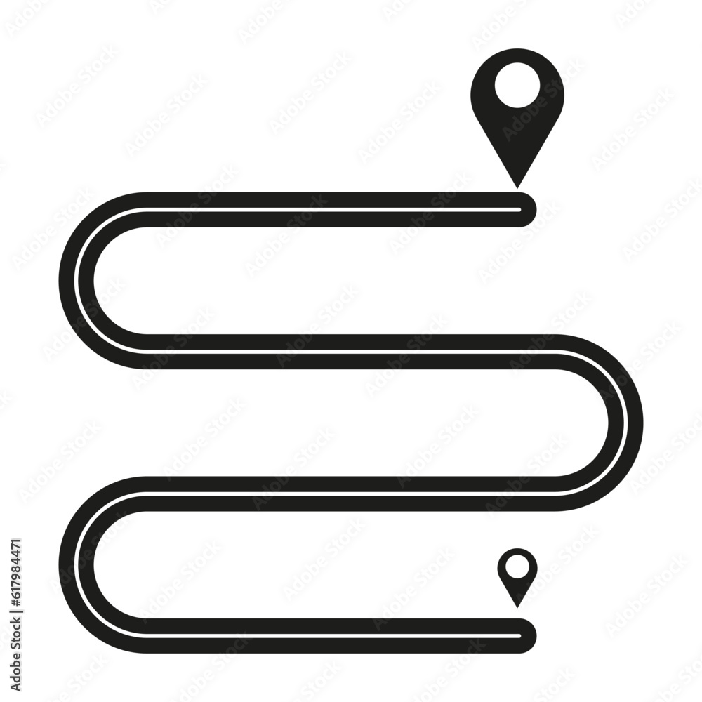 Poster pointer icon. two pins, the path to the location. vector illustration. stock image.