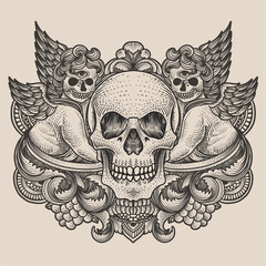 Fototapeta premium Skull head with antique engraving style