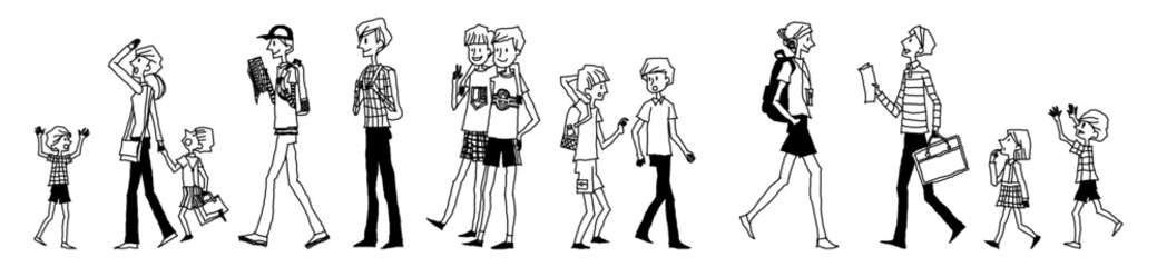 Set of people with hand drawing concept, minimalist, print, doodle, vector illustration (Vector)