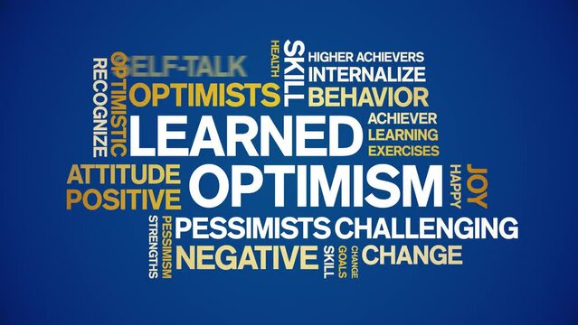 Learned Optimism animated tag word cloud;text design animation kinetic typography seamless loop.