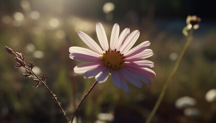 Vibrant cosmos blossom in tranquil meadow, surrounded by autumn foliage generated by AI