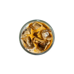 Iced coffee with ice cubes in a glass isolated on white background
