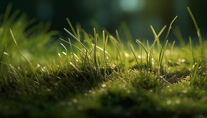 Fresh green meadow in summer sunlight, nature beauty in focus generated by AI