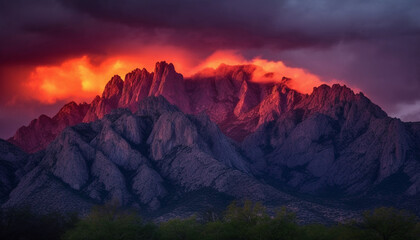 Fototapeta na wymiar Majestic mountain range at dusk, tranquil scene of nature beauty generated by AI