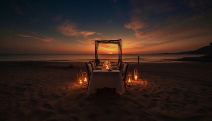 Fototapeta na wymiar Romantic sunset celebration at a tropical beach resort, pure relaxation generated by AI
