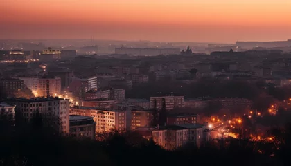 Foto op Aluminium Illuminated city skyline at dusk, famous place with historic architecture generated by AI © Jemastock