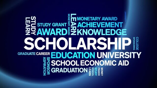 Scholarship animated tag word cloud;text design animation kinetic typography seamless loop.