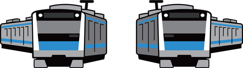 青いラインが入った列車