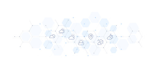 Weather banner vector illustration. Style of icon between. Containing cloudy, cloudy night.