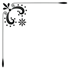 Thin line vintage corner. Medieval period of the Victorian dynasty. Fancy black monogram frame design element abstract icon collection Flower simple symbol
