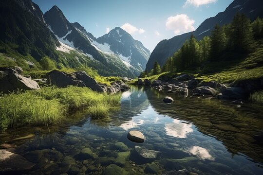 Big picture of beautiful mountains and rivers and natural scenery made with Generative AI