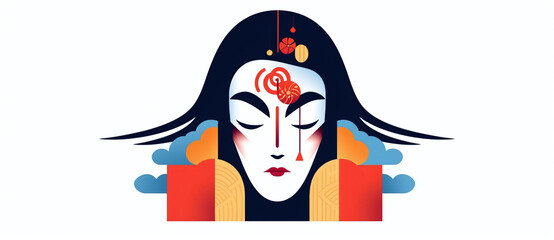 an artistic stylized artwork depicts a geisha woman with her eyes closed Generated by AI