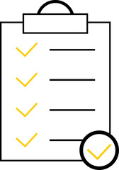 The modern clipboard row icon in black and yellow. Premium pictogram isolated on a white background. Vector illustration.