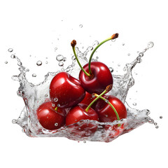 Fototapeta na wymiar Fresh cherry in water splash on white background. Generative AI