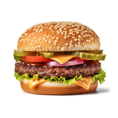 Cheeseburger or hamberger on a white background. Generative AI