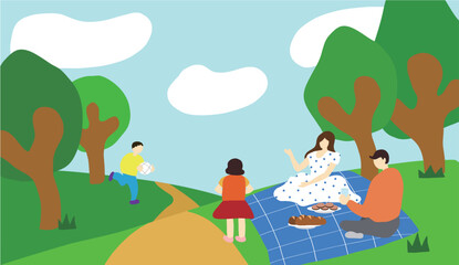 Naklejka premium a happy holiday family in the park