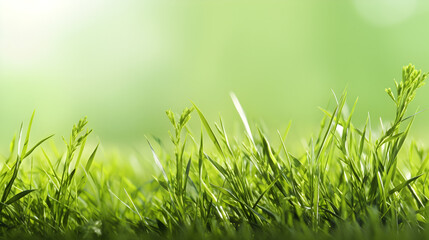 Obraz premium fresh green grass backround with empty copy space ,blurry background Generative AI