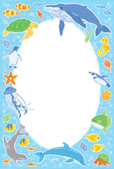 海の生き物　イラストフレーム　縦