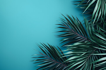 Artistic Backdrop, Tropical Exotic Palm Leaves Over a Minimalist Floral Composition, Ideal Copy Space Included, generative ai.