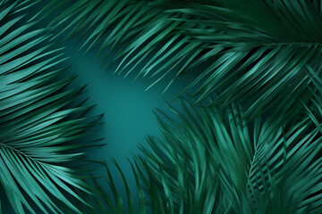 Artistic Backdrop, Tropical Exotic Palm Leaves Over a Minimalist Floral Composition, Ideal Copy Space Included, generative ai.