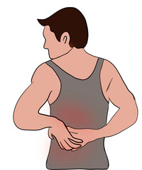 A man in drawing cartoon style  suffering from lower back pain,  backache concept