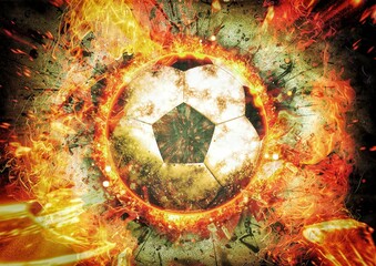 爆発する火炎のサッカーボールの3dイラスト - obrazy, fototapety, plakaty