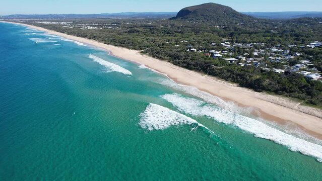 Aerial View Of Yaroomba Beach And Mt Coolum On The Sunshine Coast, Queensland, Australia - drone shot