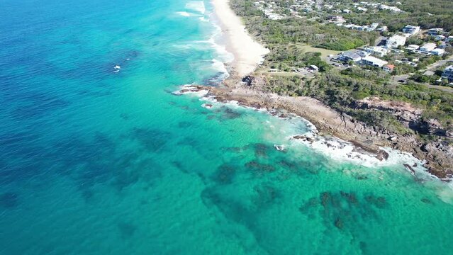 Aerial View Of Yaroomba Beach And Point Arkwright Lookout and Picnic Area In QLD, Australia.