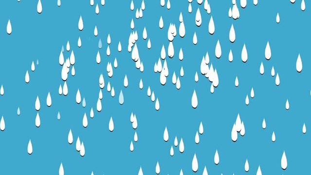 Rain water drop animation motion graphics on blue background.cartoon nature weather concept for video elements
