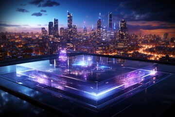 Fototapeta premium Futuristic artificial intelligence background, projected images to display information, hologram, 3d rendering