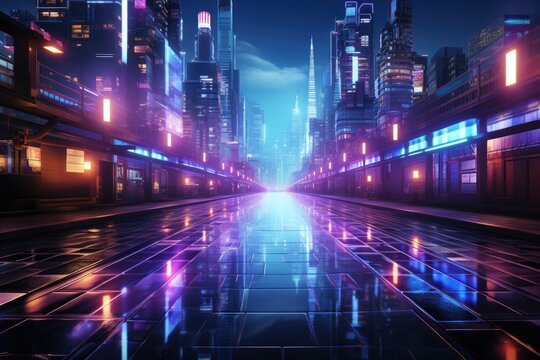 Les Lumières Néon dansent sur une Ville Futuriste Cyberpunk: Une Image de Fond Coolment Représentée - Generative AI 5 © Abi