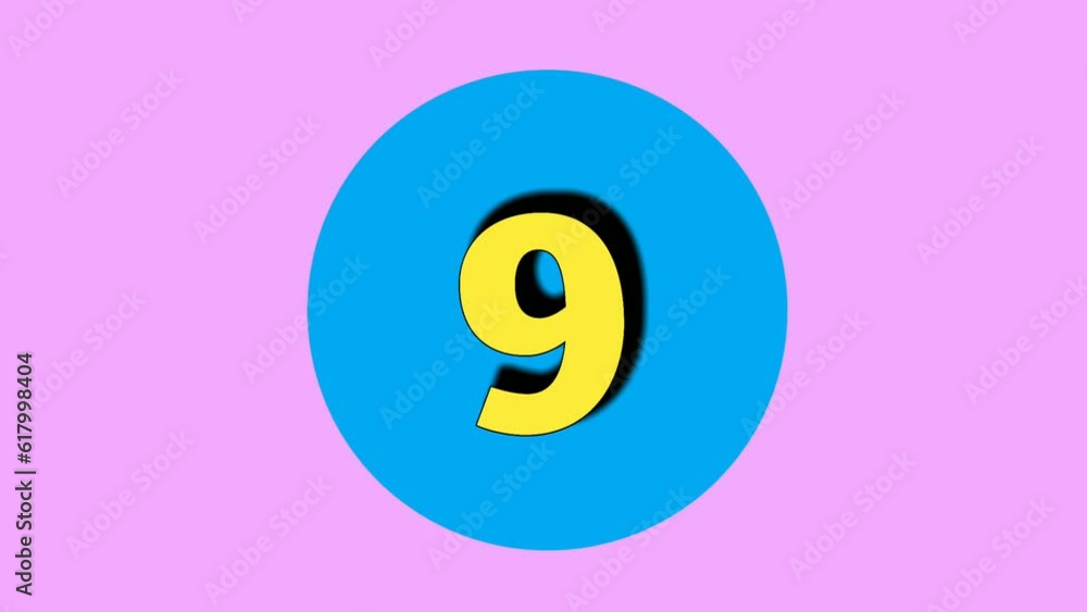 Poster countdown cartoon number ten 10 to one 1 motion graphics animation on purple background.top 10 list 