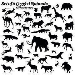 Fototapeta premium Four legged animals silhouette vector set.