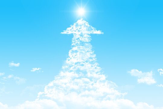 青空にかかる上昇矢印の雲