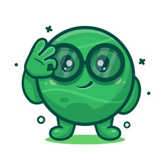 funny tennis ball character mascot with ok hand sign gesture isolated cartoon in flat style design