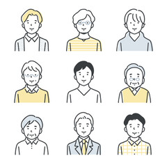 様々な年代の男性のアイコンセット