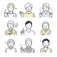 様々な年代の男性のアイコンセット／ポジティブ