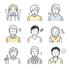 様々な年代の男性のアイコンセット／ネガティブ